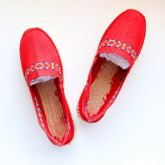 Cousu Main Handmade Red Organic Cotton Canvas Espadrilles Flats Summer Shoes - Picture 13 of 16